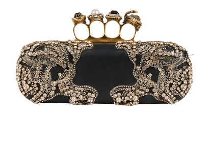 Embellished 4 Ring Knuckle Clutch, &pound;450, Handbags, Black, Leather, Front view